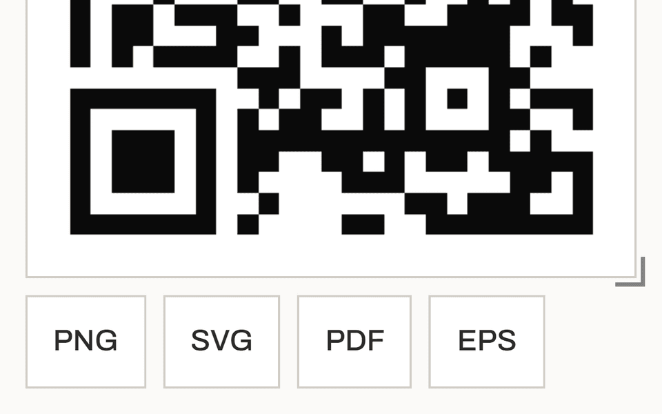 The download buttons under a code: PNG, SVG, PDF and EPS.